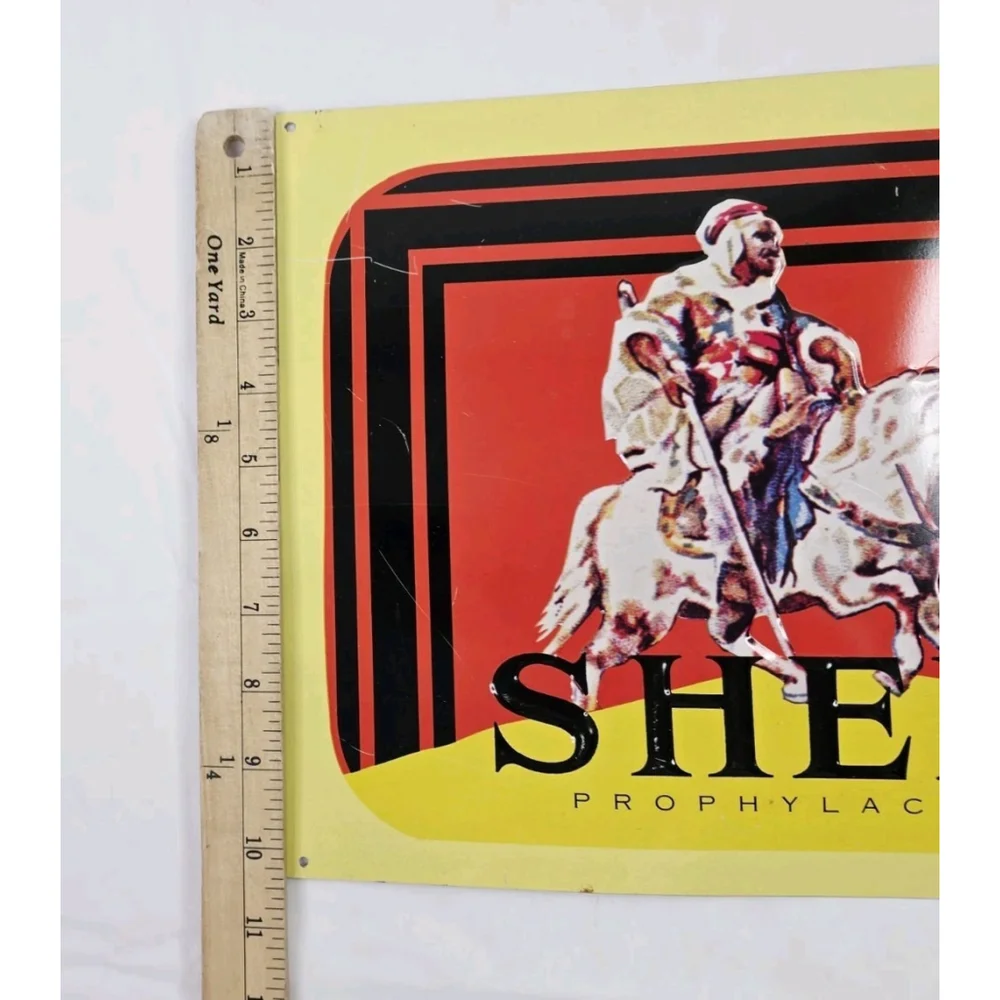 Sheik Condoms Prophylactics Drug Store Approx 10x13 Embossed Metal Sign - Picture 2 of 4